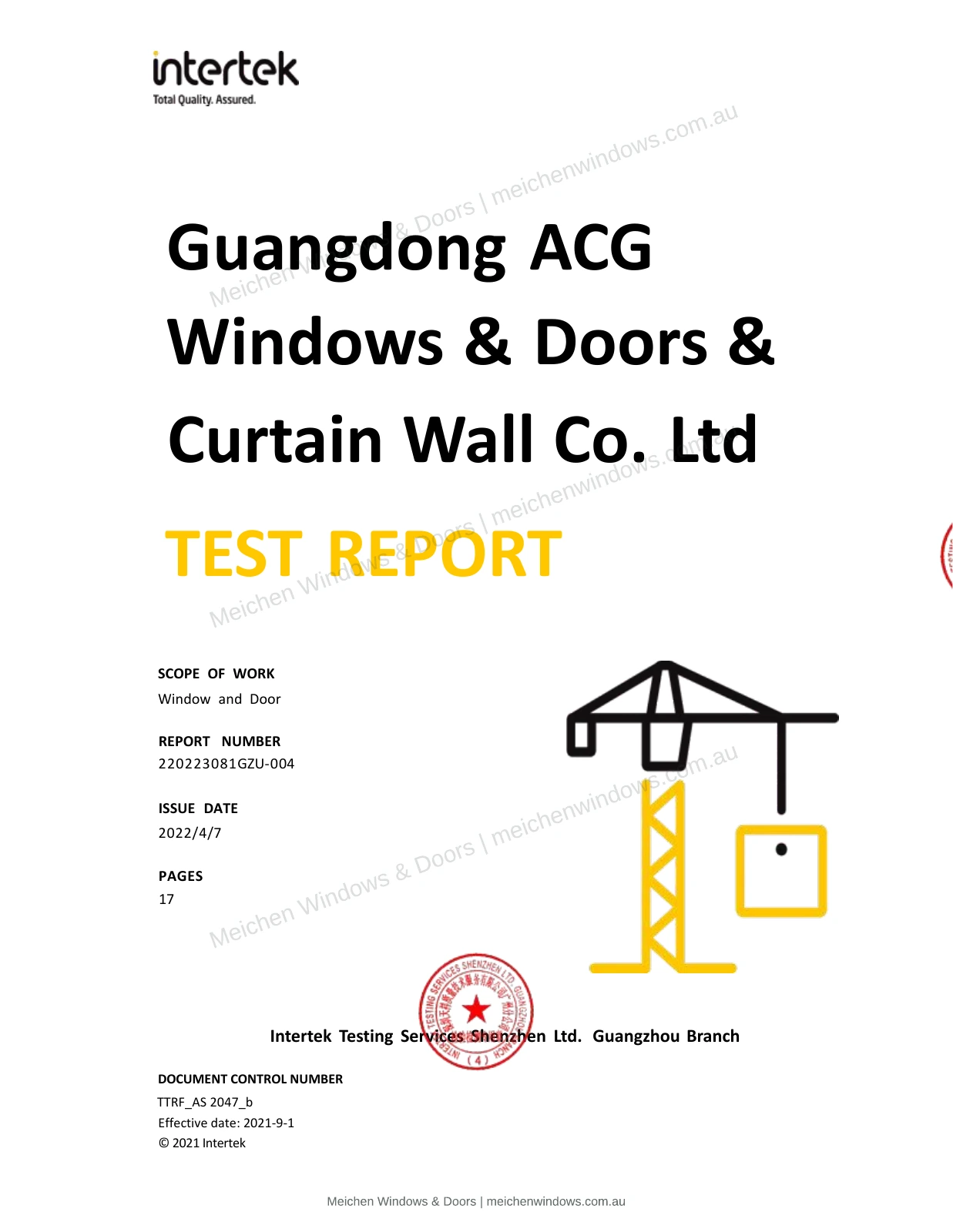 ACG100-100 Sliding Door test report — watermarked page 1