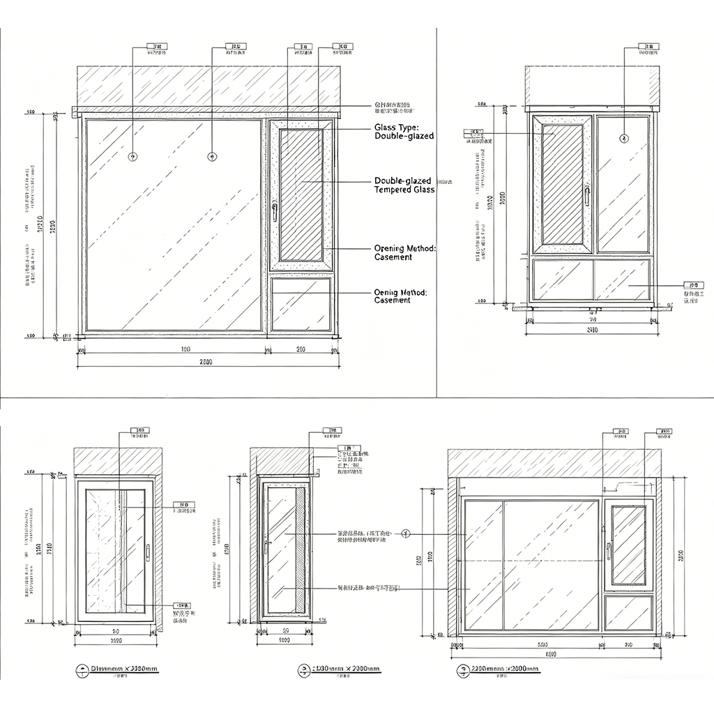Aluminium window section detail diagram