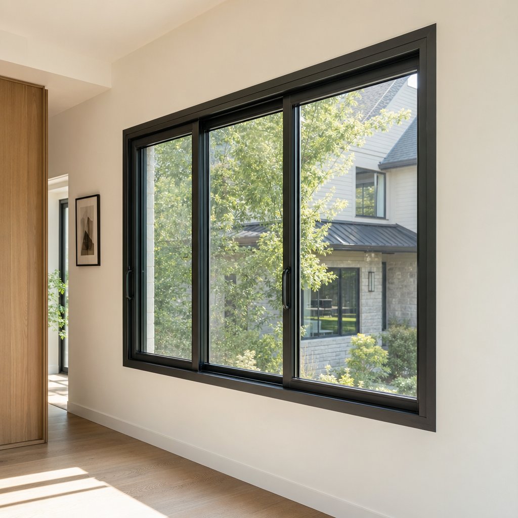 a modern aluminium window installation with a flush fitted jamb profile in a contemporary home