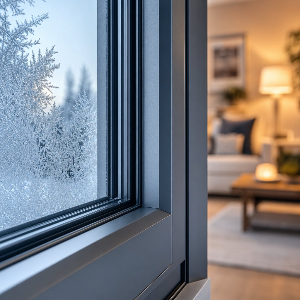 a thermally broken aluminium window stays dry and warm on the interior even during cold winter conditions
