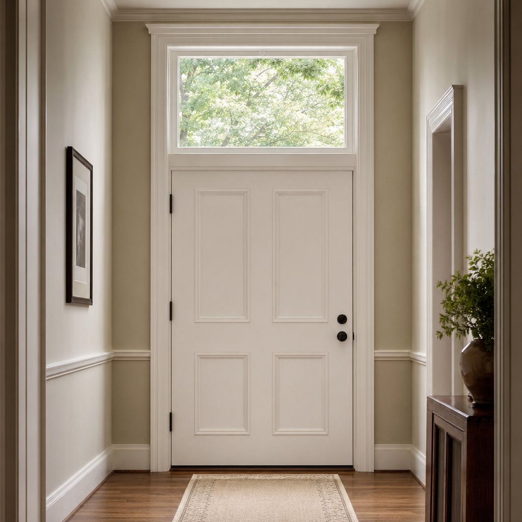 a well proportioned interior transom window demonstrating ideal height balance above a door