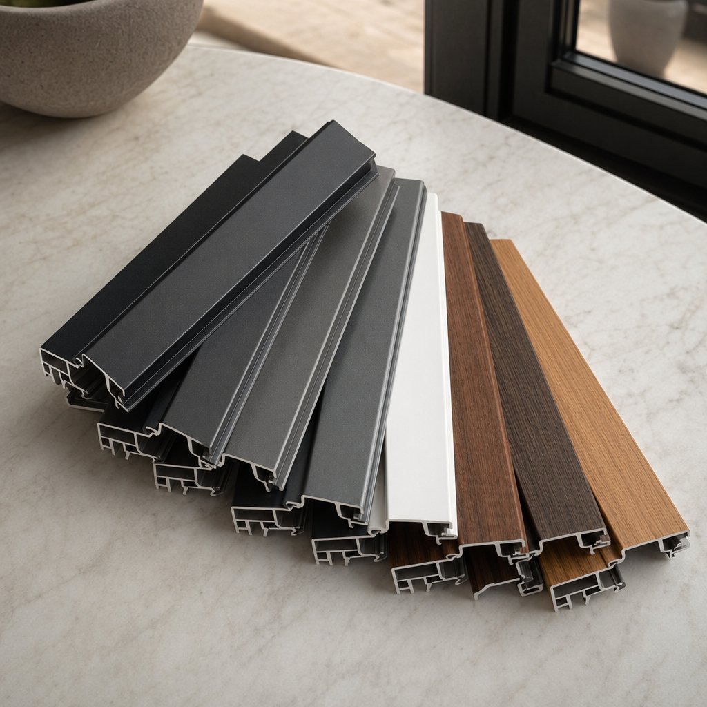 aluminium casement window finish samples in popular colours including matt black anthracite grey and white