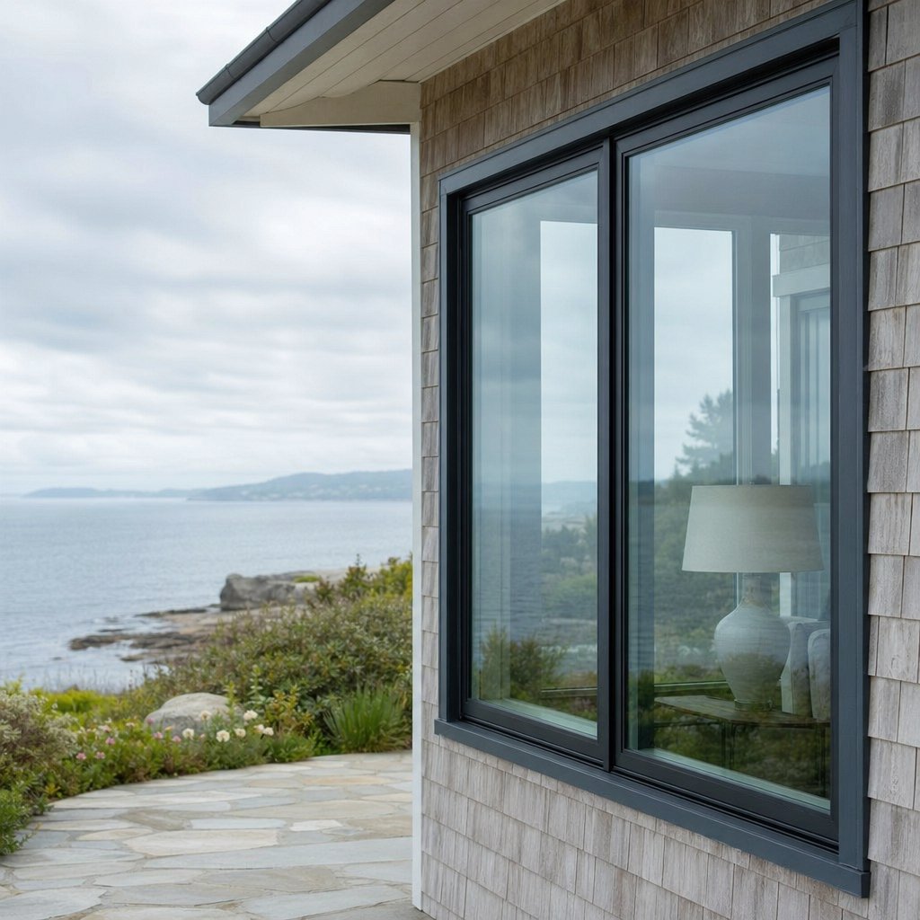 aluminum windows on a coastal home demonstrating the material's corrosion resistance in salt air environments