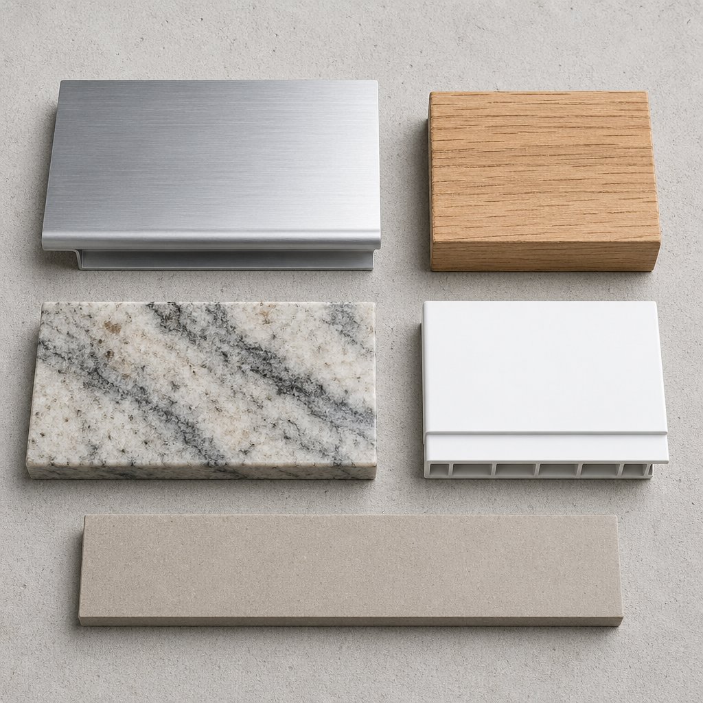 common window sill materials including aluminium timber stone pvc and composite side by side