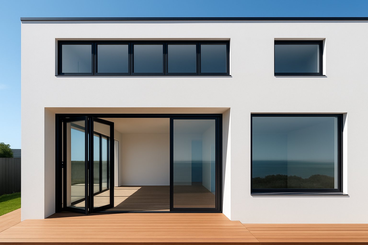 contemporary australian home showcasing multiple aluminium window styles with consistent slim profile framing
