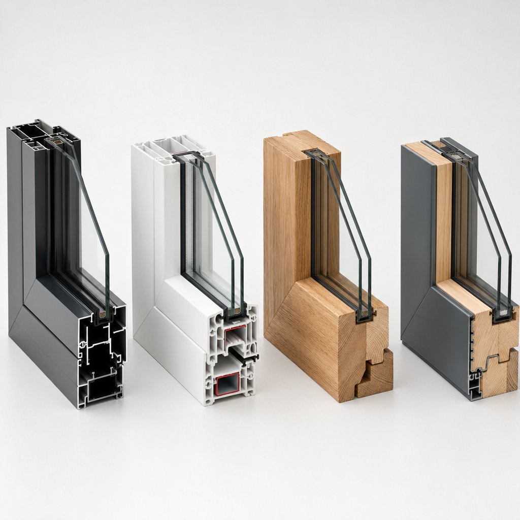 cross section comparison of aluminium upvc timber and composite window frame profiles