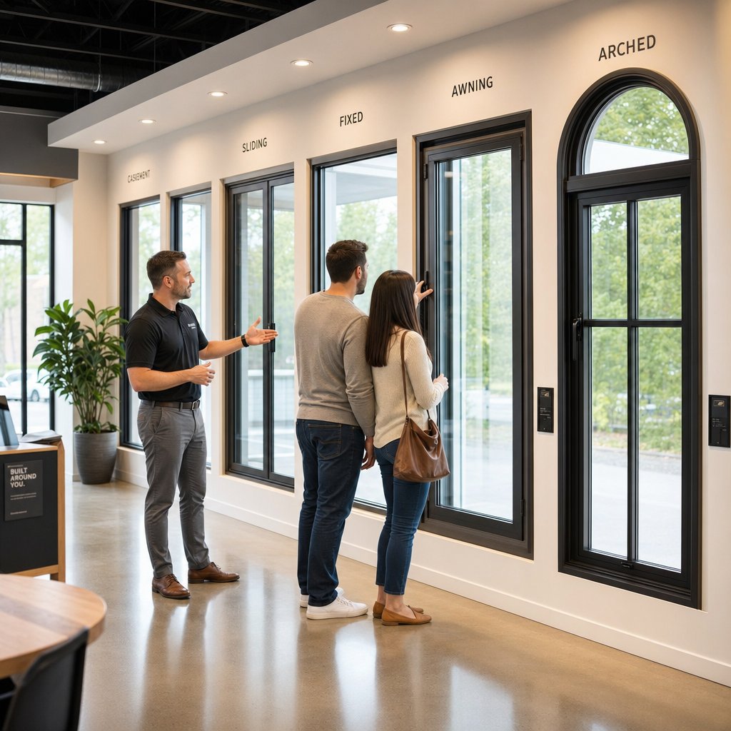 custom window showroom displaying aluminium frame styles for homeowner evaluation