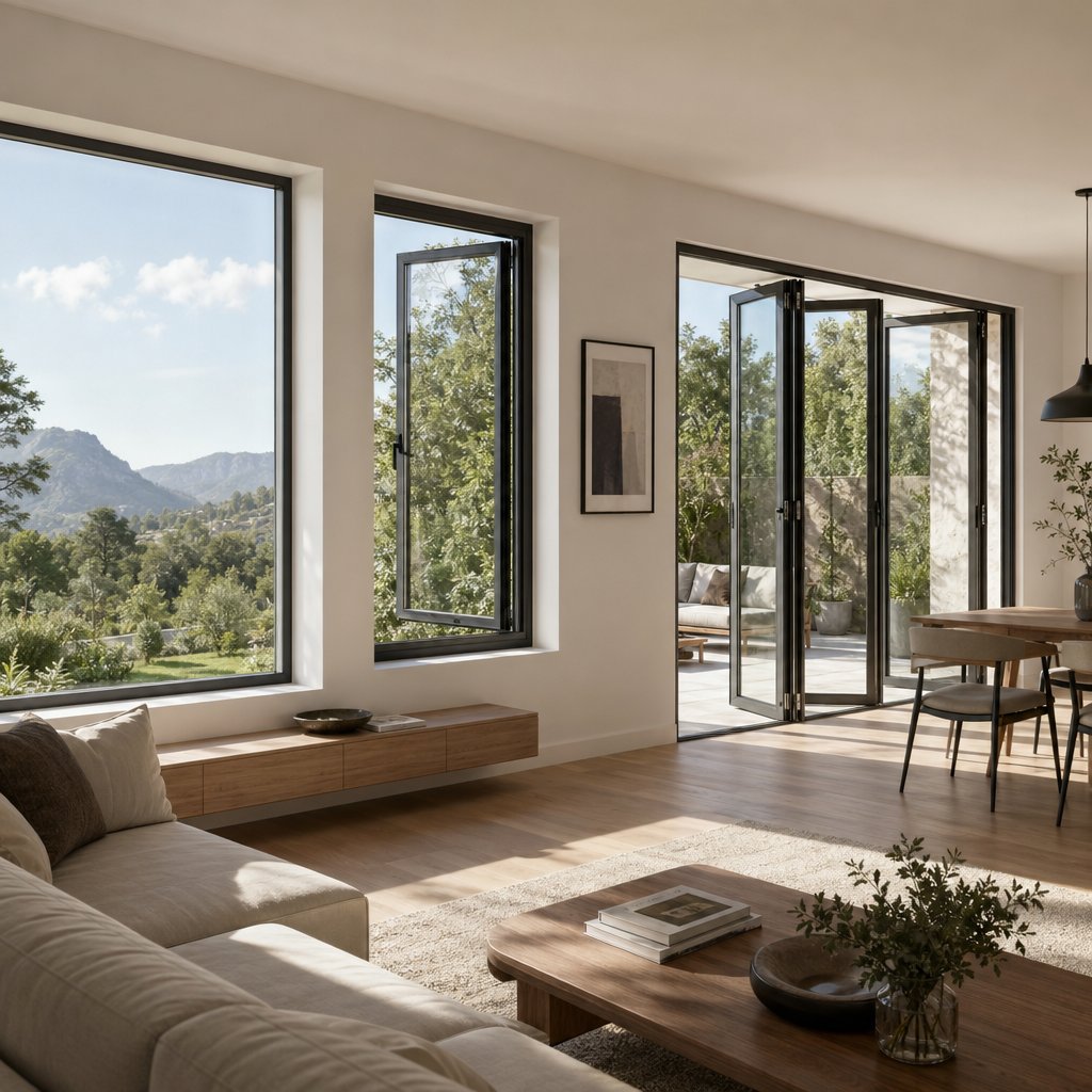 different architectural window and door types working together in a modern residential setting