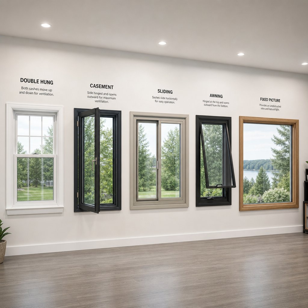 different residential window types including double hung casement sliding awning and fixed picture styles