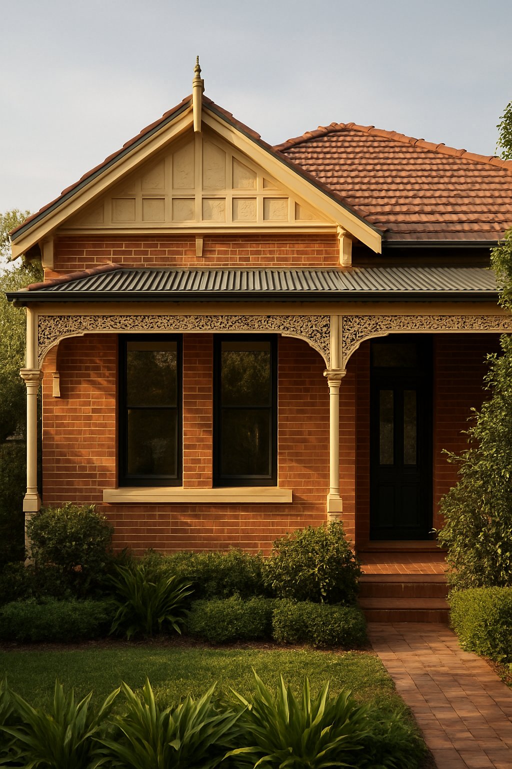 heritage style aluminium windows fitted to an australian federation home matching the original slim profile proportions