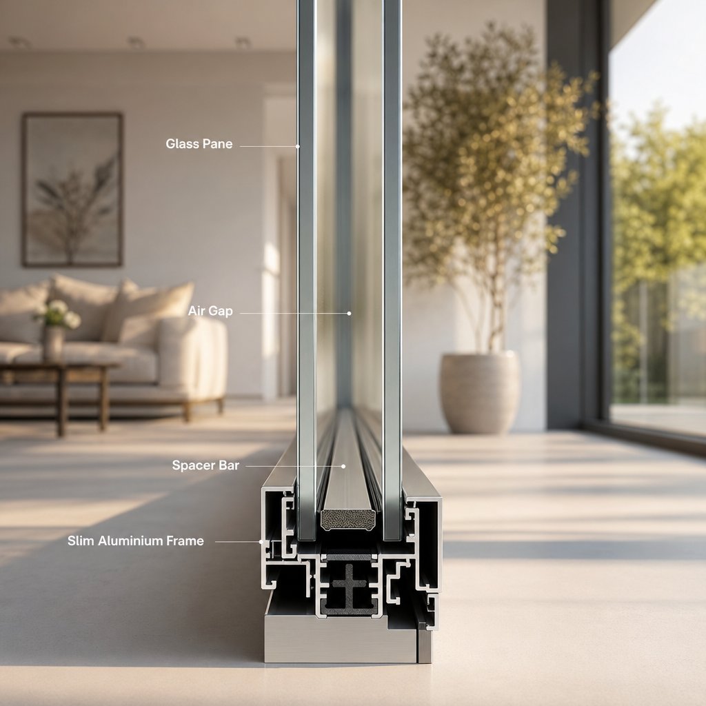 high performance double glazed contemporary window unit combining thermal efficiency with clean transparent aesthetics