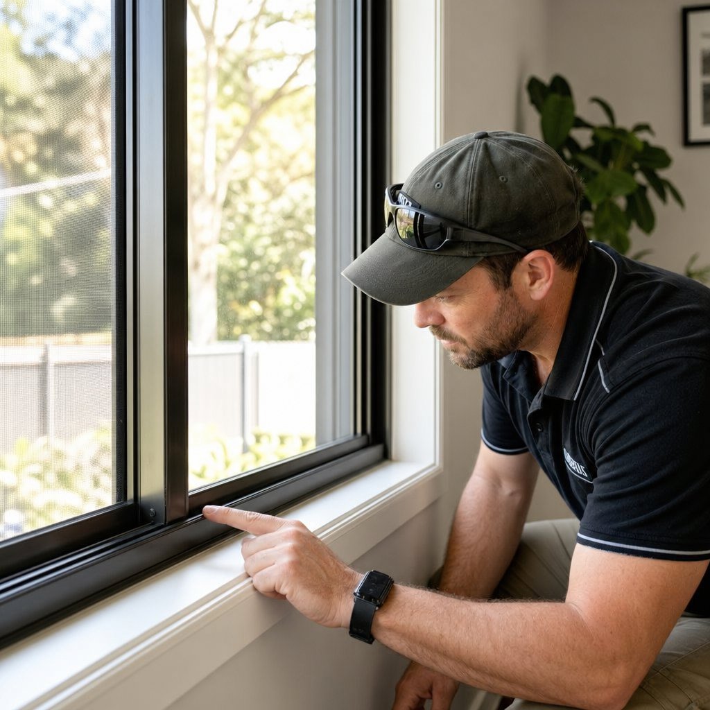 inspecting sealant lines and hardware operation after completing an aluminium window installation