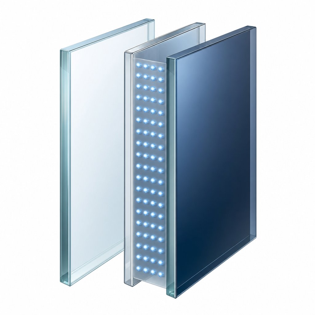 layered smart glass structure showing how embedded films control light transmission