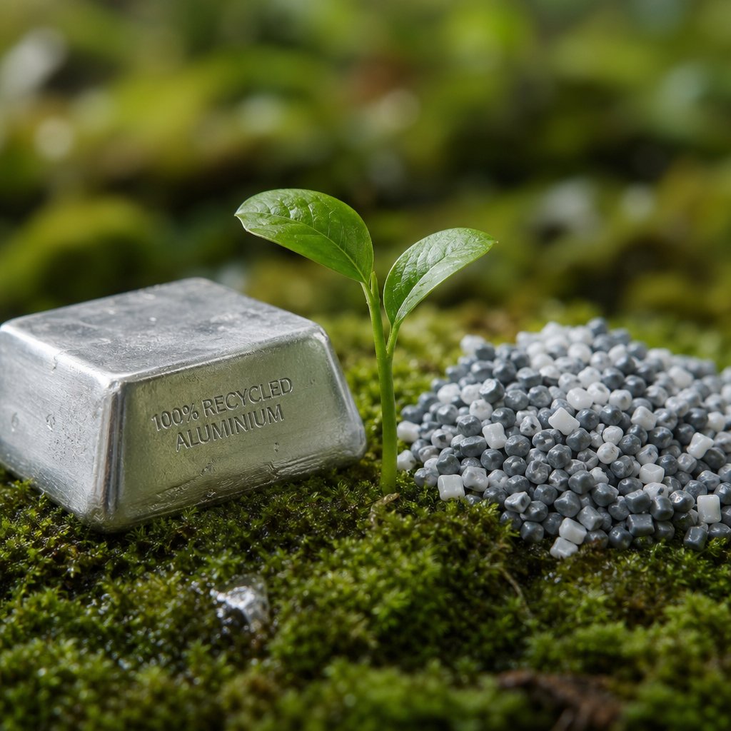 recycled aluminium and upvc materials symbolising the sustainability and lifecycle considerations of each window frame type