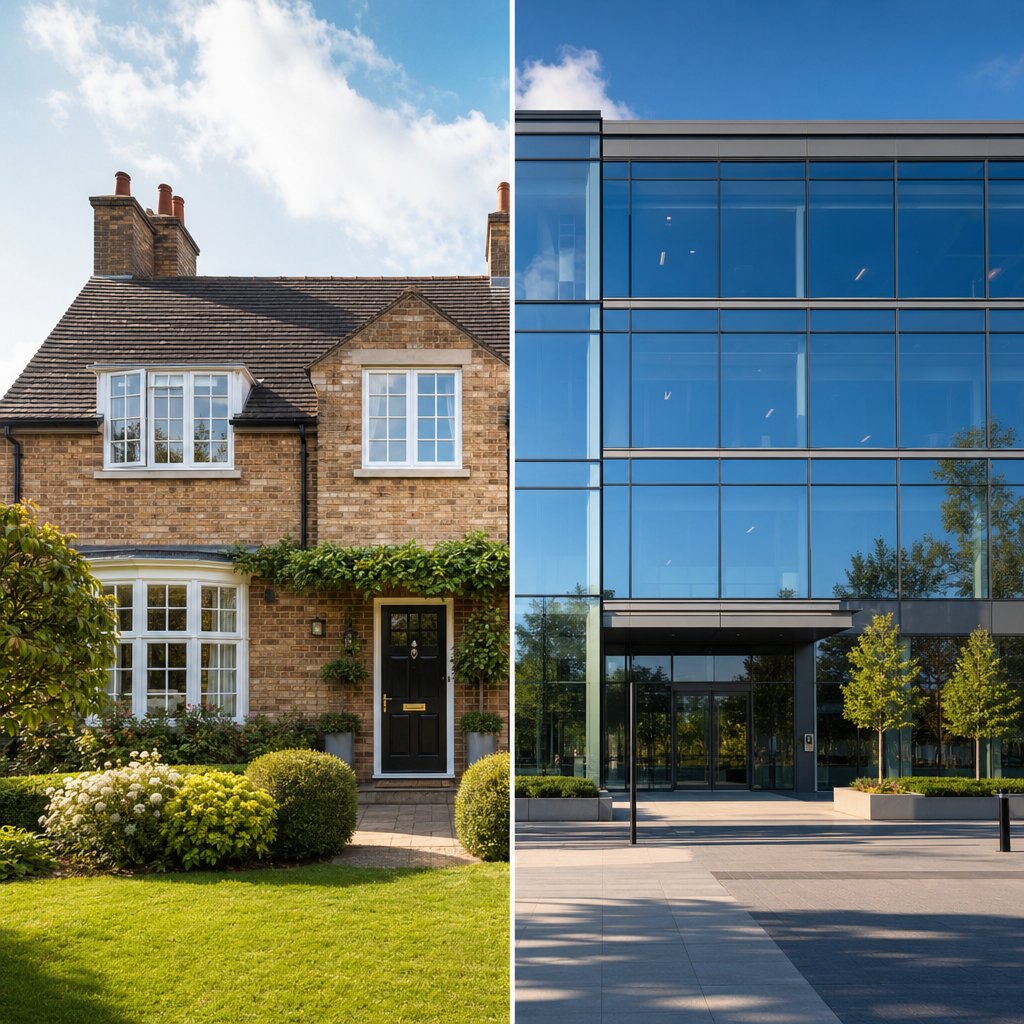 residential windows prioritise aesthetics and energy efficiency while commercial fabrication demands higher structural performance and volume