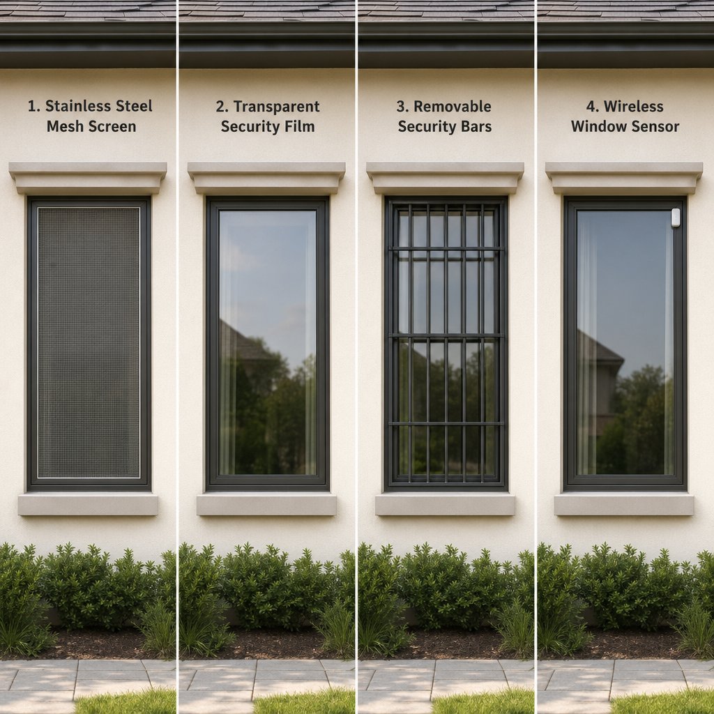 security screens film bars and smart sensors each protect windows differently and suit different budgets and threat levels