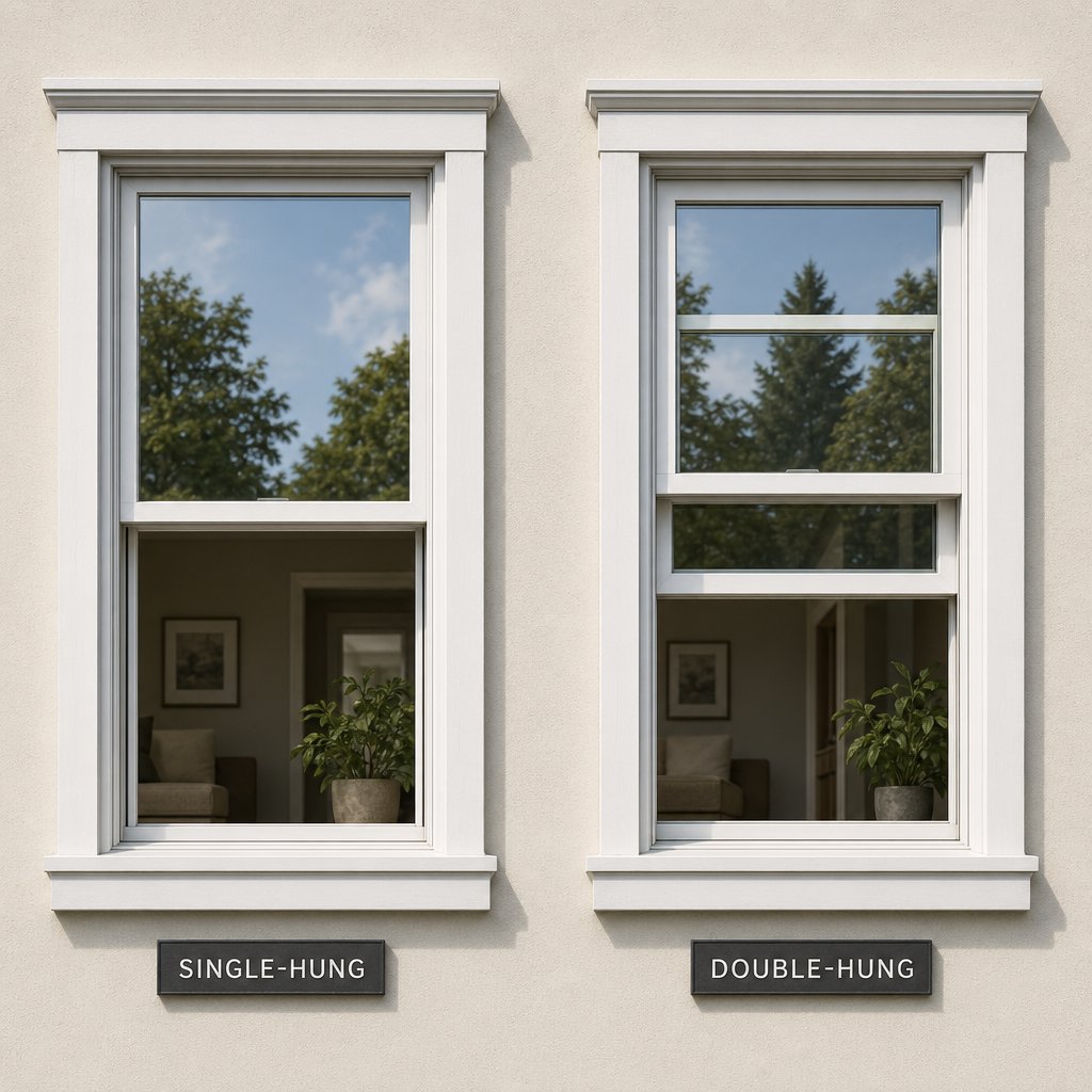 side by side view comparing single hung and double hung window operation highlighting how each style opens differently