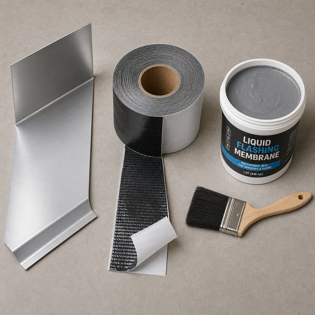three main window flashing material types metal self adhesive tape and liquid applied membrane each suited to different installation scenarios