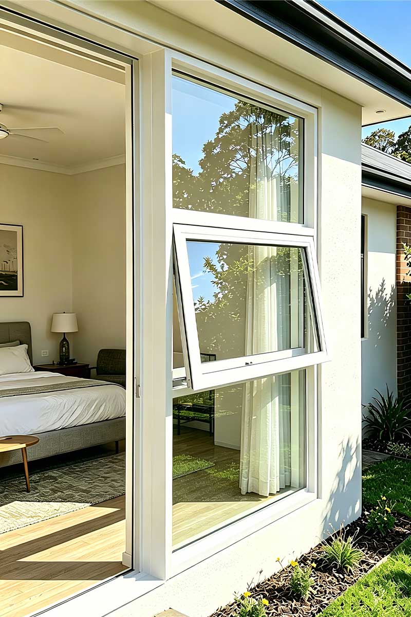 tilt mode provides continuous bathroom ventilation while maintaining privacy and keeping rain out