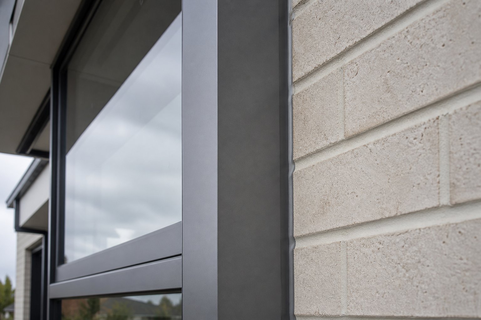 aluminium architrave junction detail on a brick veneer wall showing weathertight integration