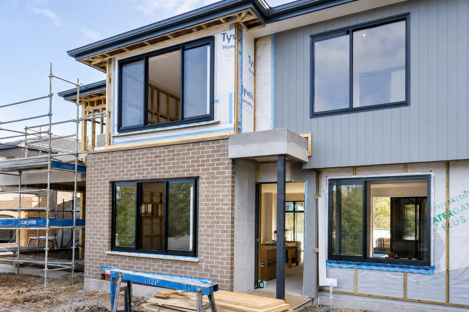 aluminium window frames positioned within different wall construction types showing how reveal depth varies with each system