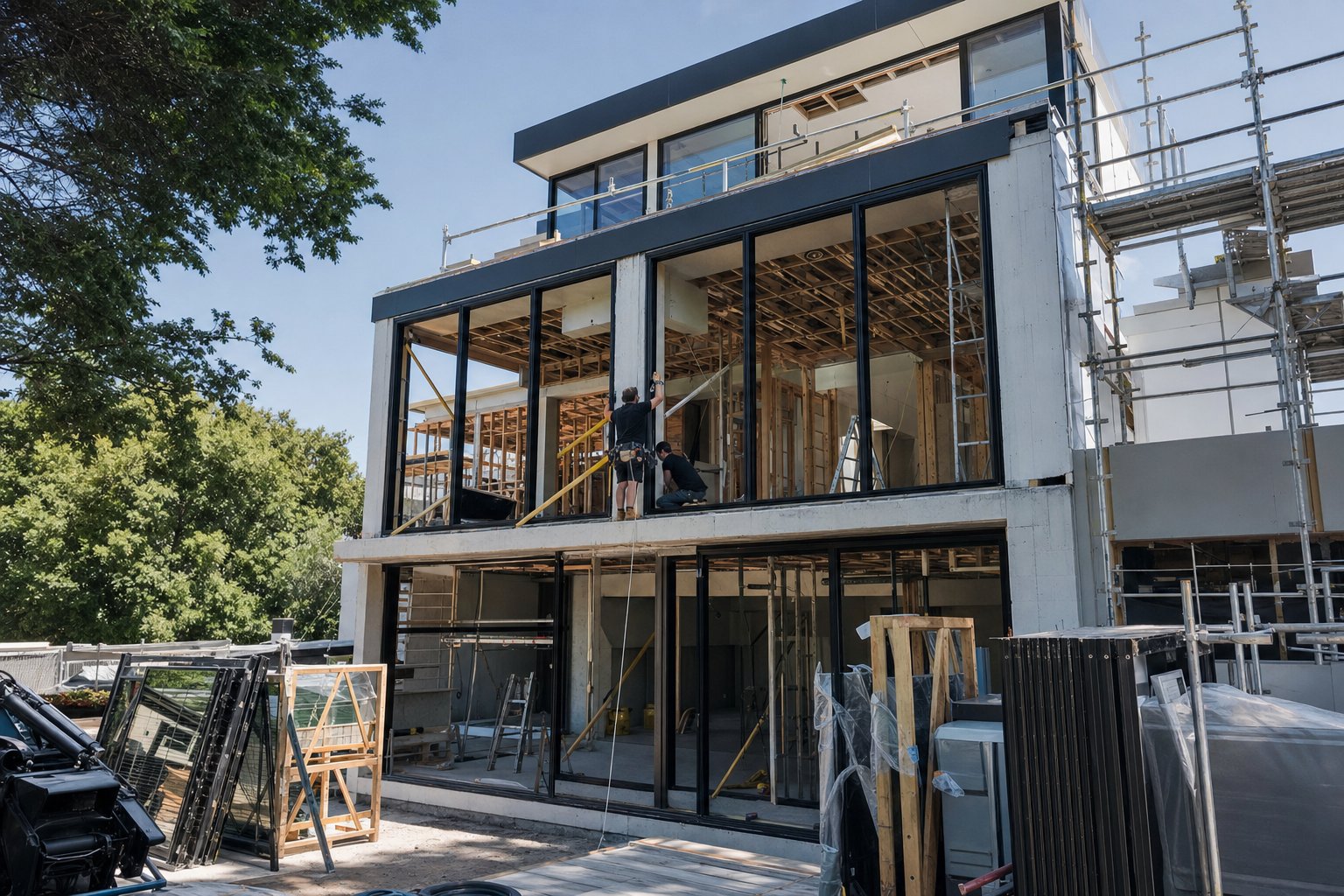 aluminium window installation in progress on a new melbourne residential build
