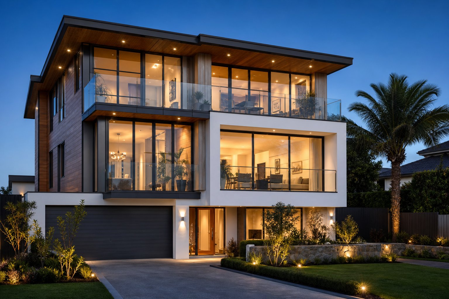 anthracite grey aluminium windows complementing mixed facade materials on a modern australian home