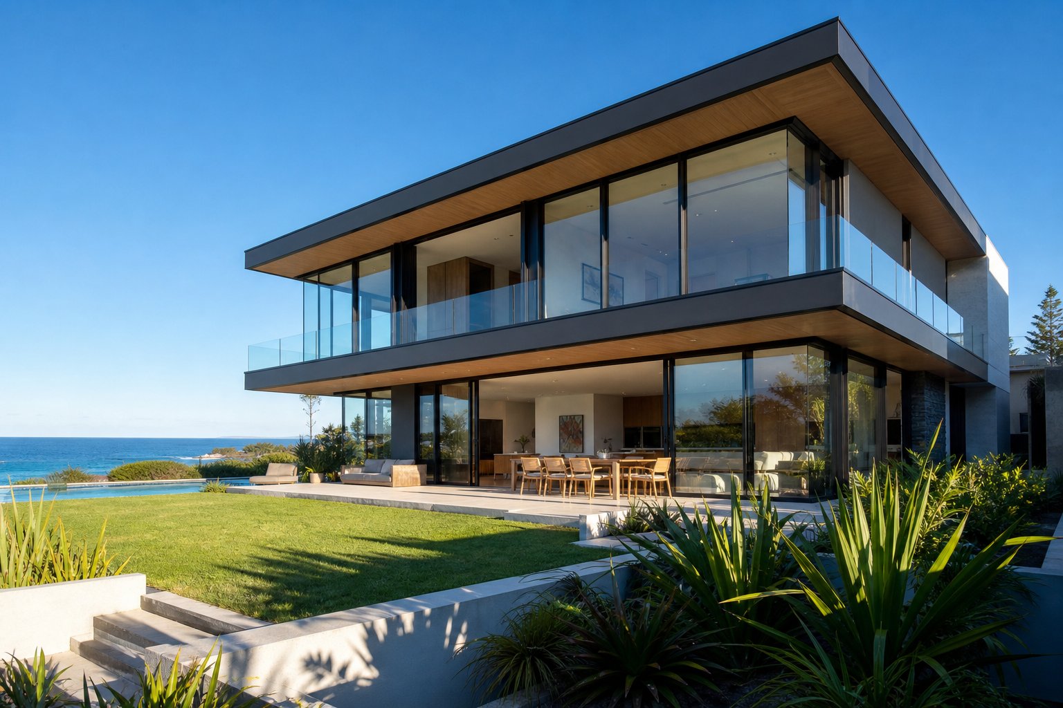 coastal australian home fitted with thermally broken aluminium windows and marine grade hardware for salt air durability