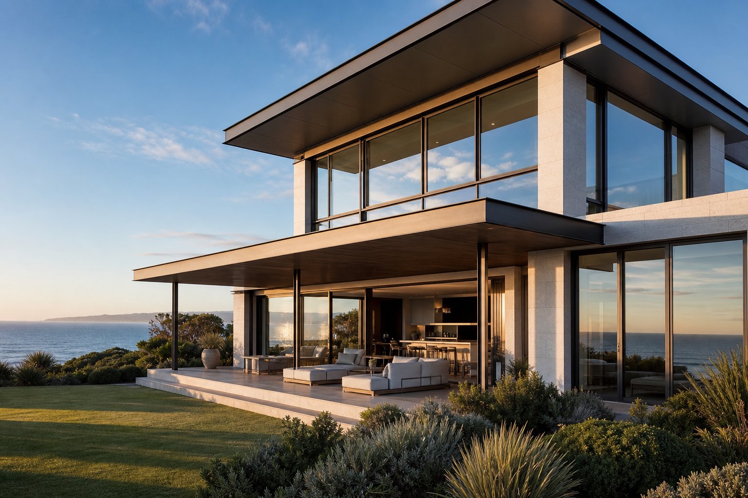 coastal home featuring aluminium window ranges selected for salt air resistance structural strength and minimal maintenance
