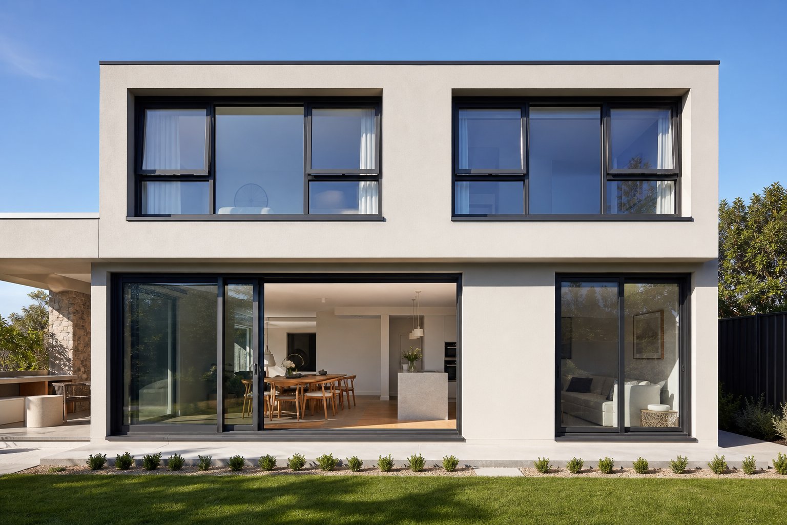 colour matched aluminium sills and window frames creating a cohesive modern facade