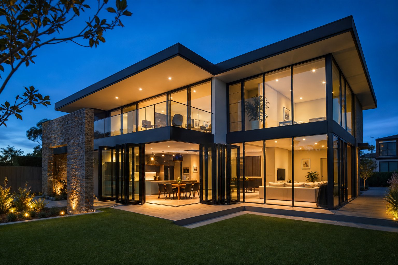 completed aluminium window respray transforming a modern australian home with uniform freshly coated frames at dusk