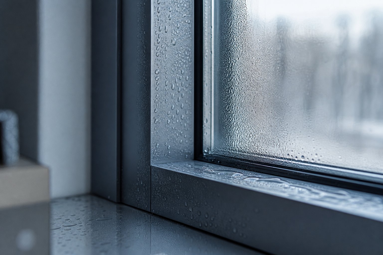condensation forming on aluminium window frames signals thermal bridging from the metal's high conductivity