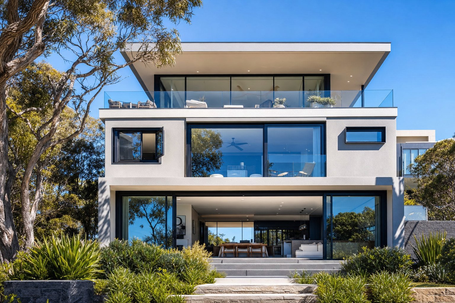 contemporary australian coastal home showcasing diverse aluminium window and door configurations