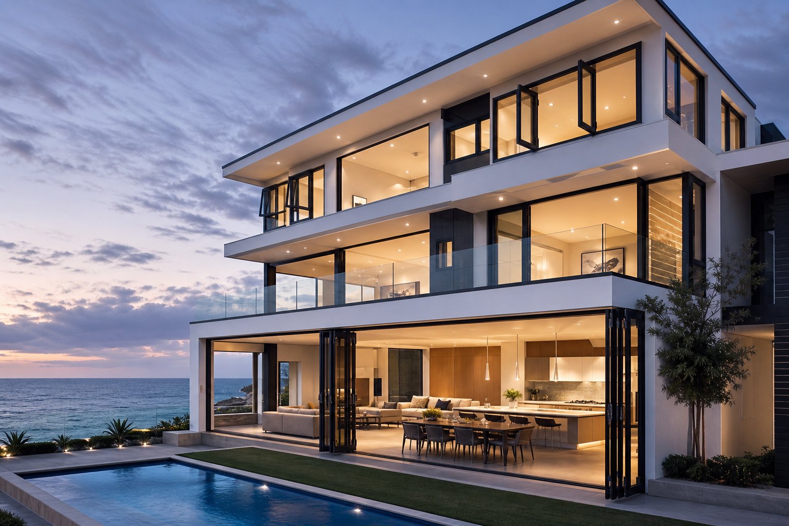contemporary coastal australian home featuring diverse aluminium window types designed for marine grade corrosion resistance and climate compliance
