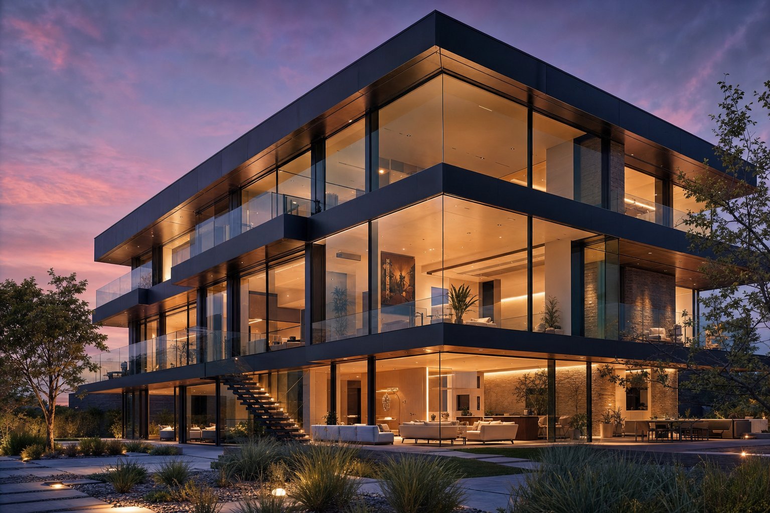 contemporary luxury home featuring slim profile aluminium frames and a seamless corner window