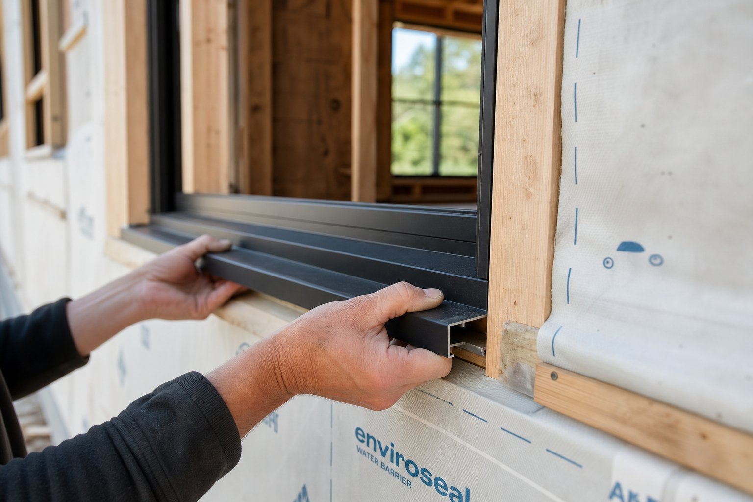 correct sub sill installation requires precise positioning over the membrane layer with adequate fall toward the exterior