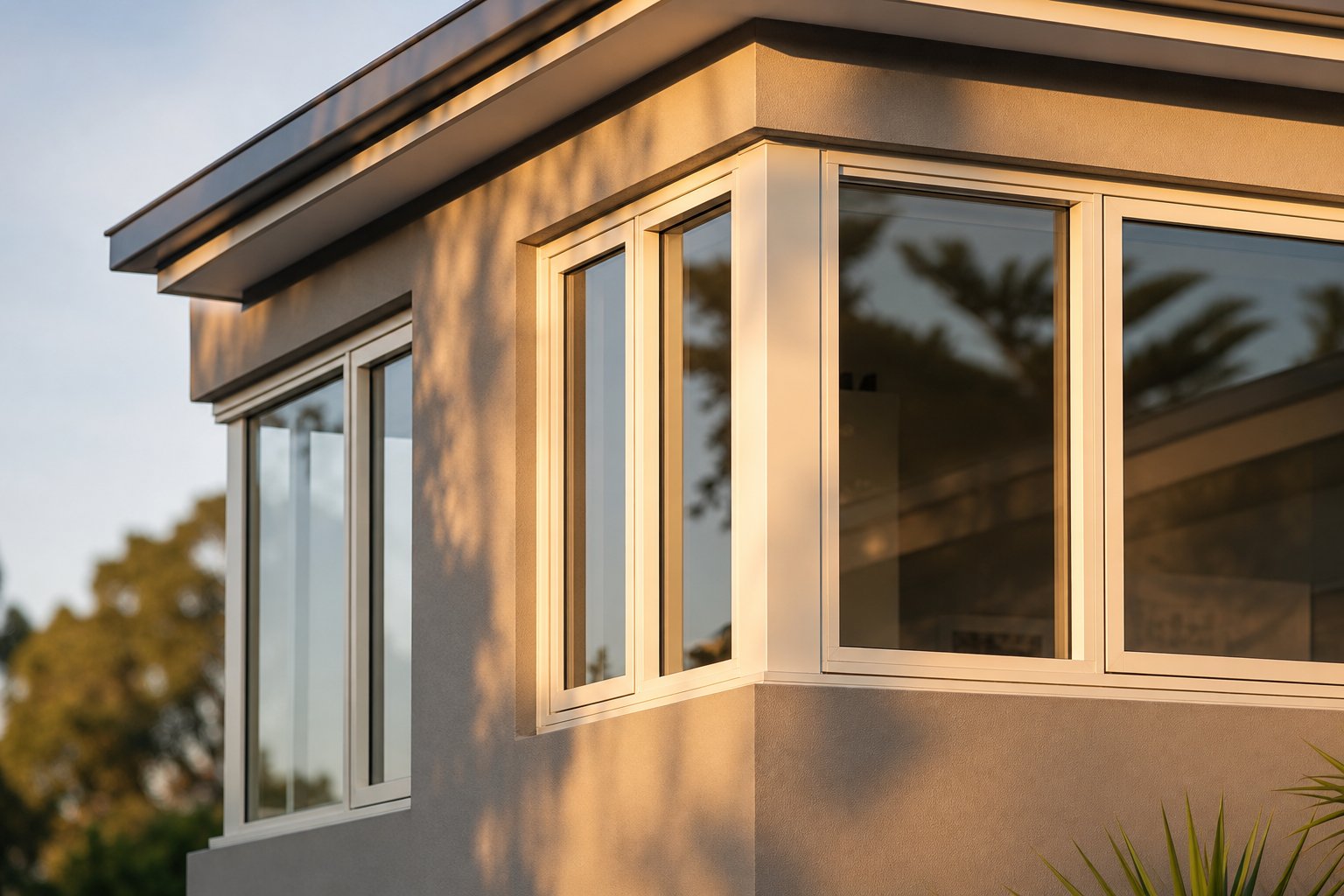 cream powder coated aluminium frames showing the smooth satin finish and slim sightlines achievable with quality specification