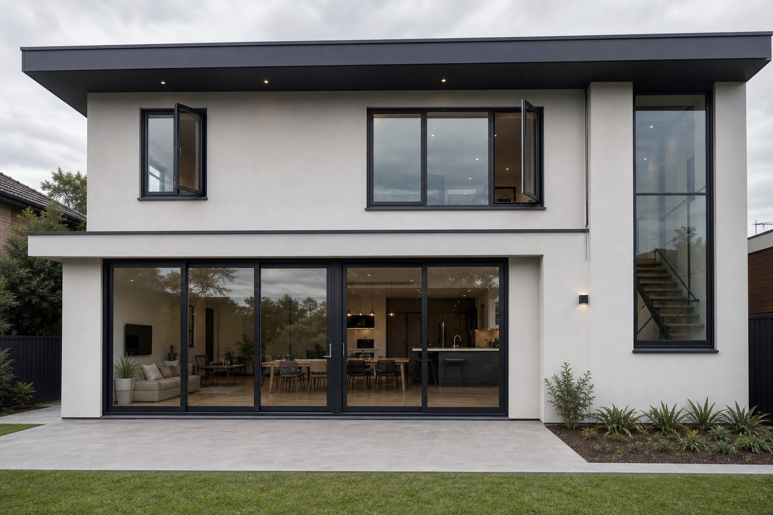 different window operation types on a modern home facade each requiring distinct aluminium profile depths and configurations