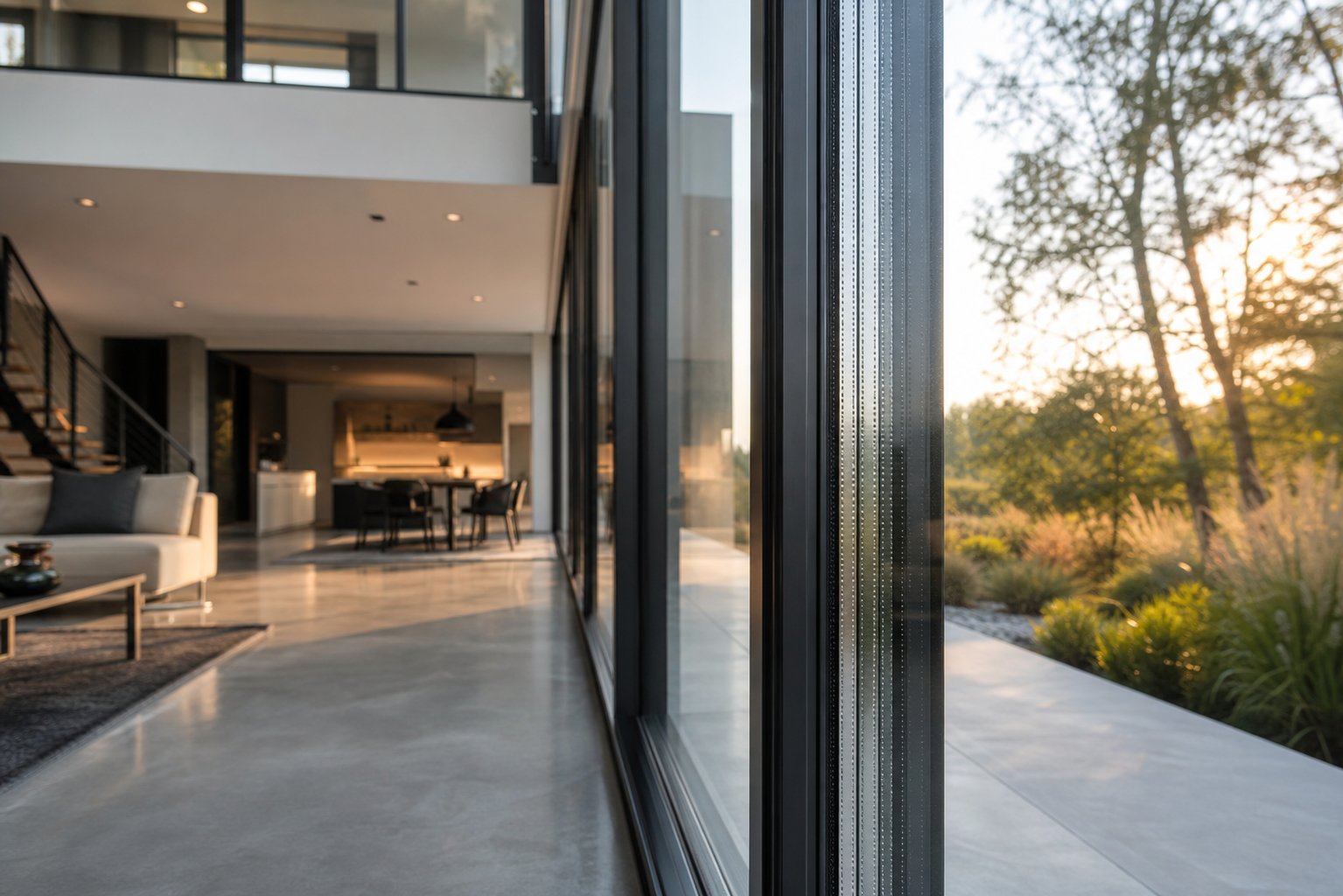 fixed aluminium window with high performance insulated glass unit flooding a modern living space with natural daylight
