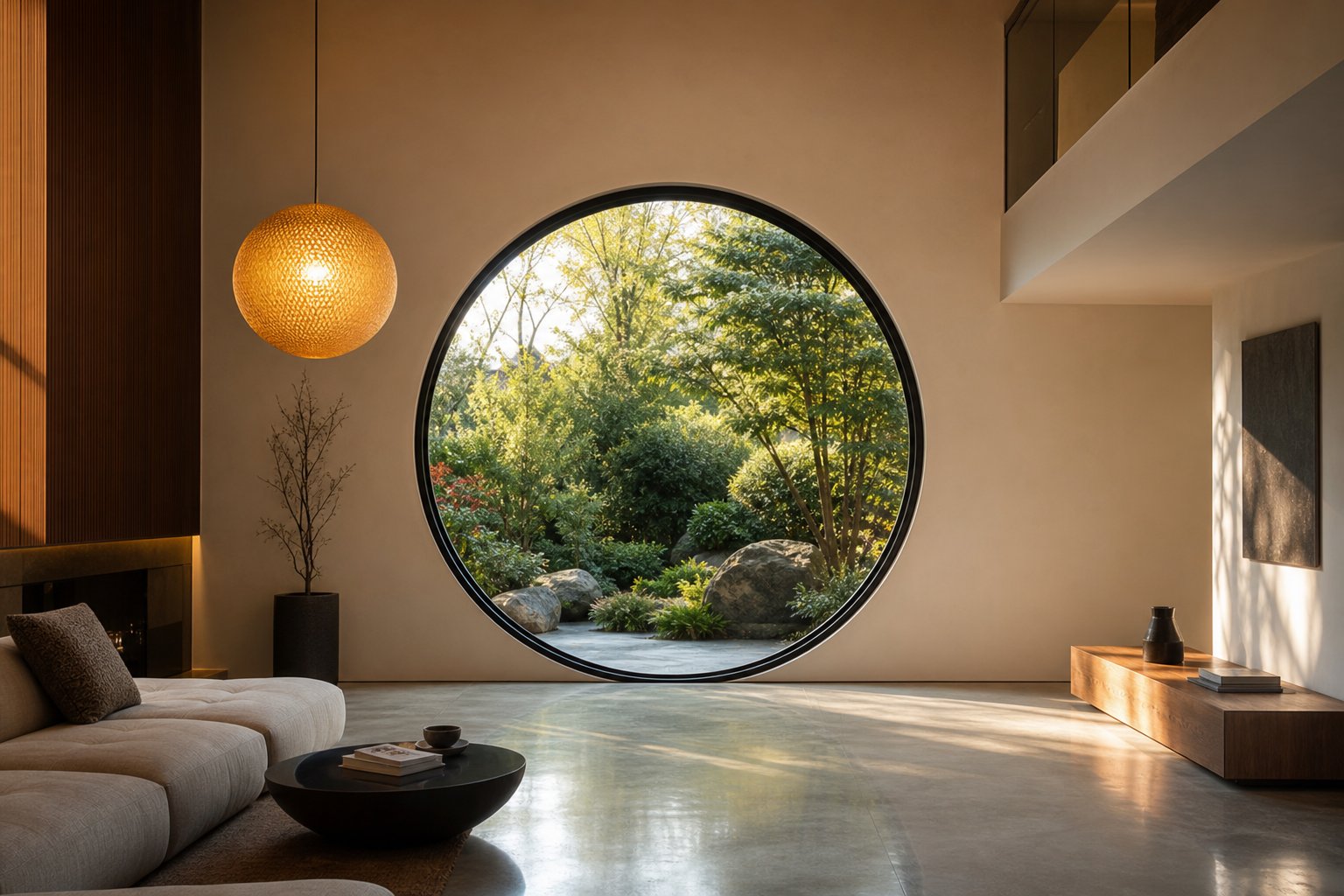interior view of a thermally broken circular aluminium window delivering natural light and energy efficiency