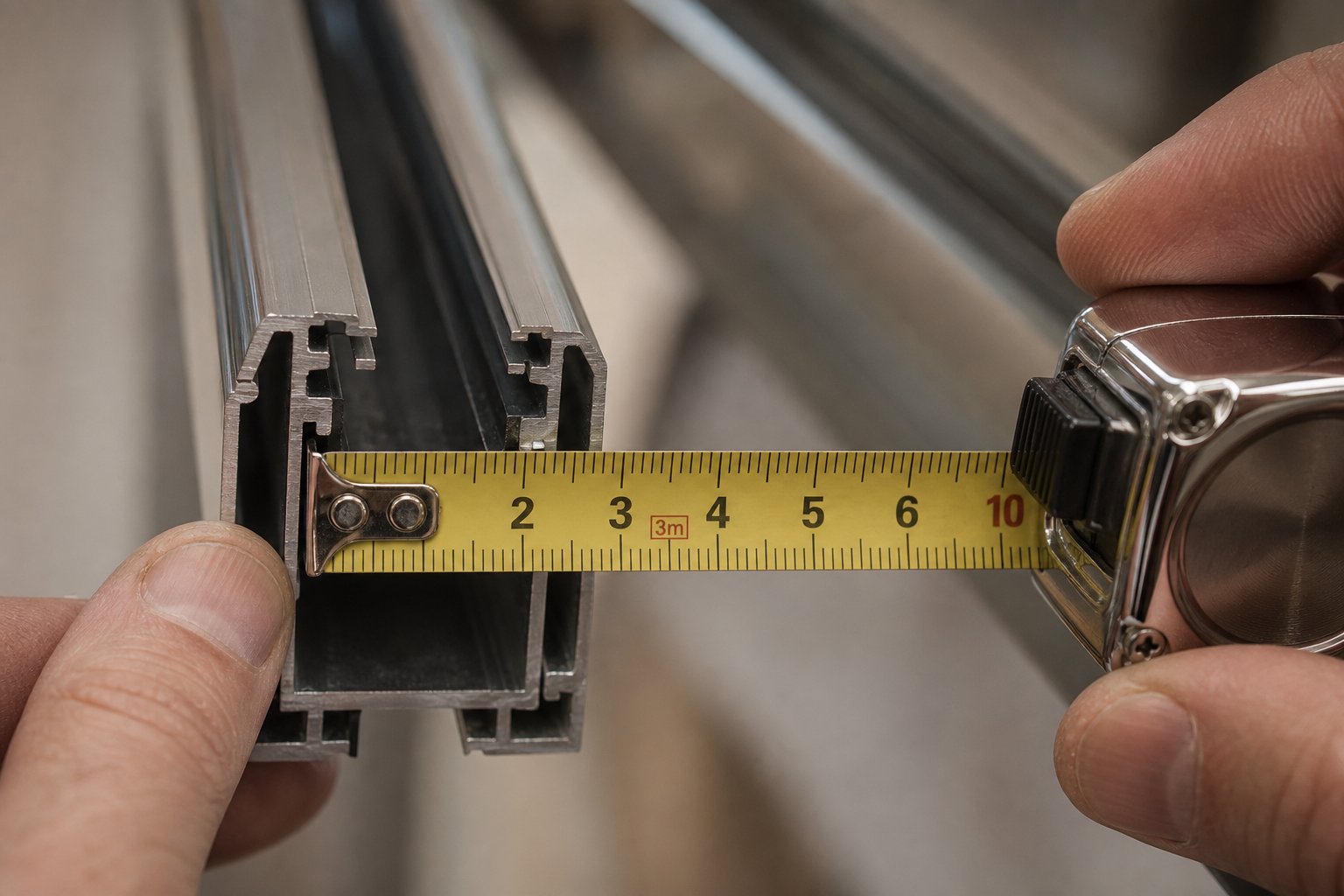 measuring the glass rebate channel in an aluminium window frame for accurate replacement glass ordering