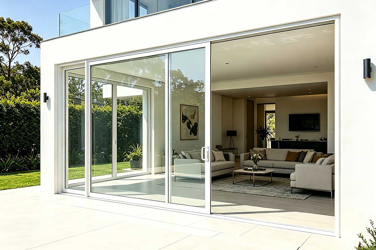 open plan living space showcasing awning casement and bifold double glazed aluminium window styles