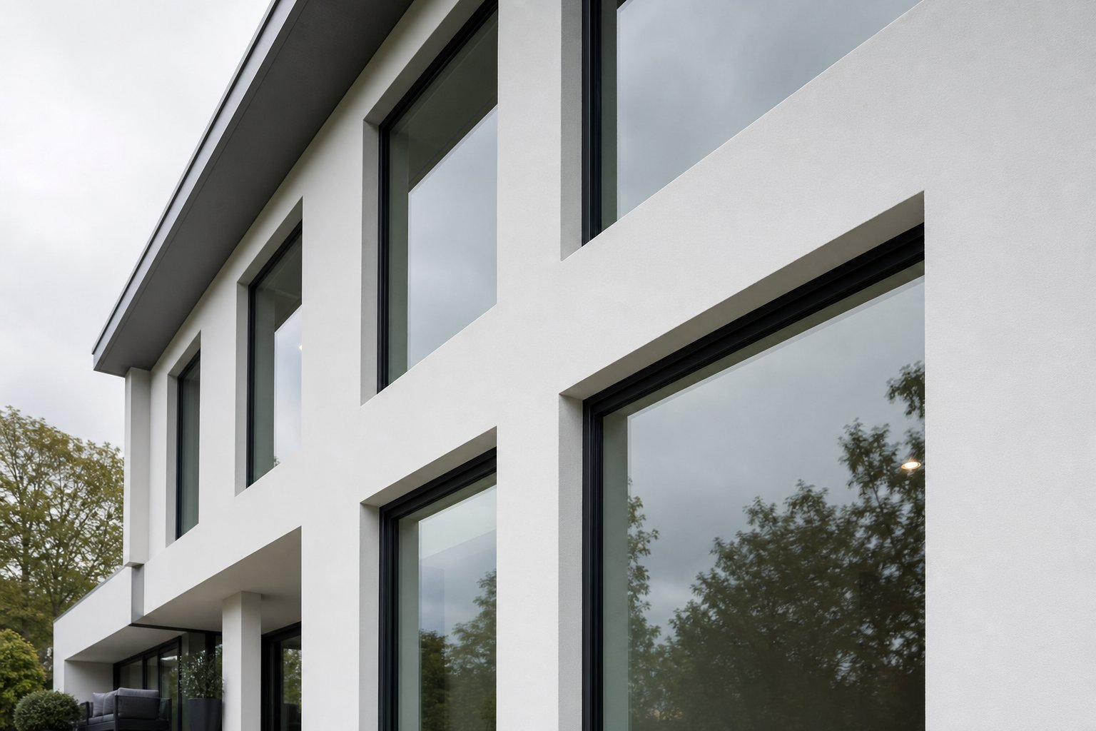 paintable polyurethane sealant allows frame to wall joints to blend invisibly under rendered finishes
