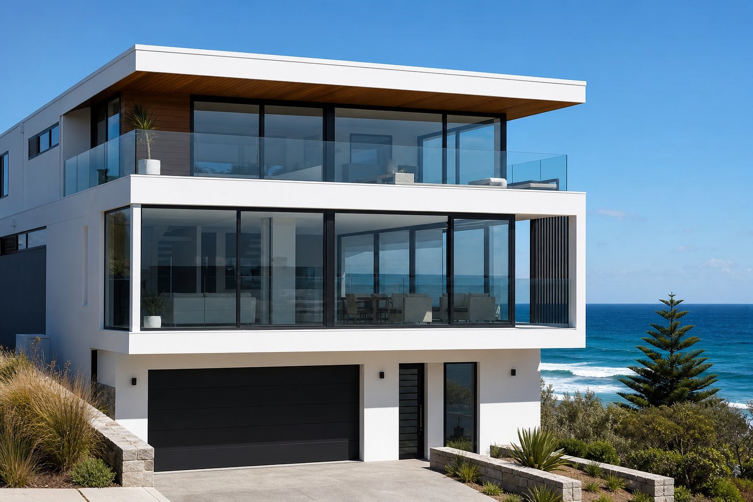 powder coated aluminium fly screens protect coastal homes from salt air while maintaining clear ocean views