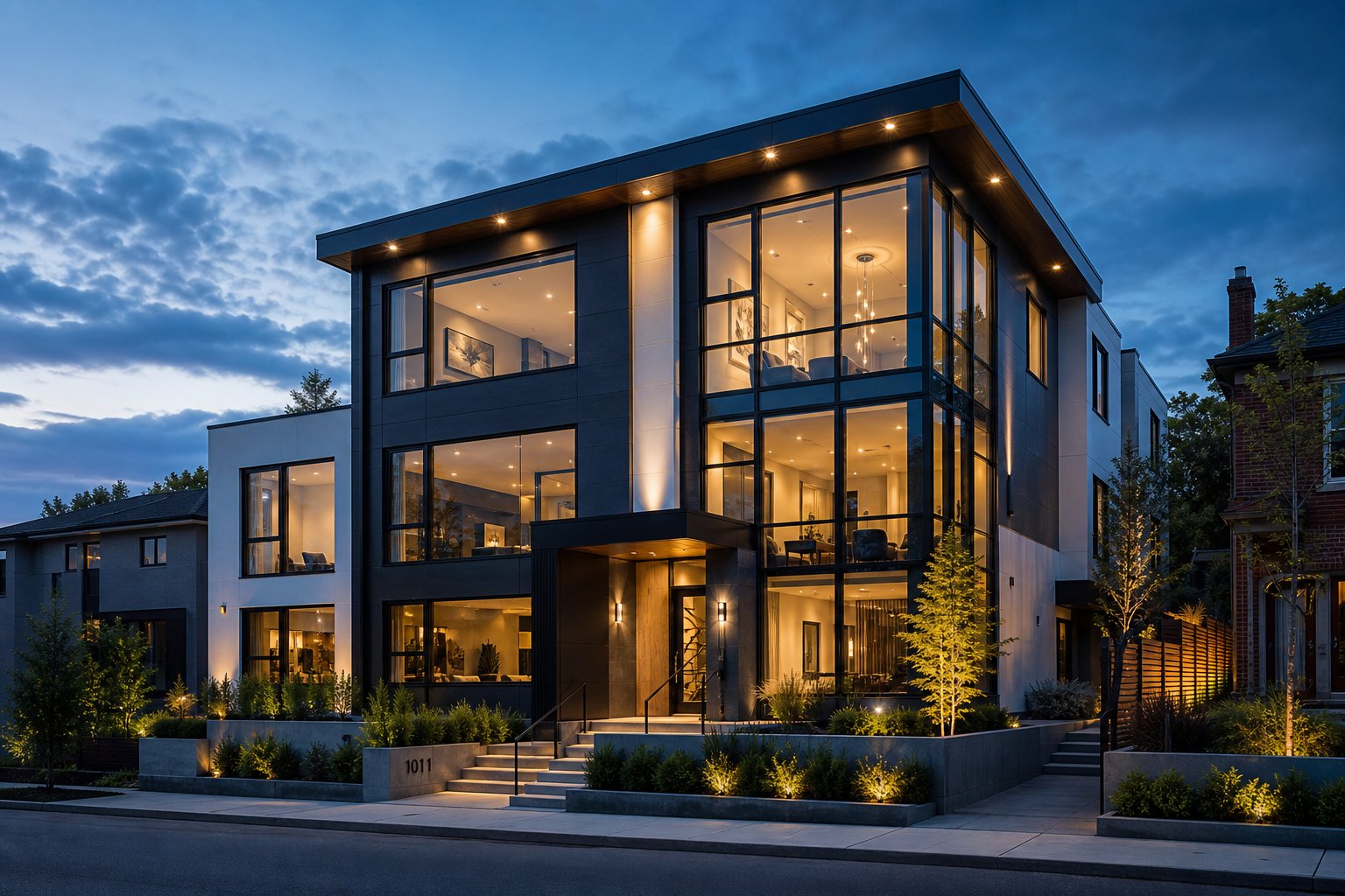 premium aluminium window finishes on a multi storey home designed for decades of colour retention and weather resistance