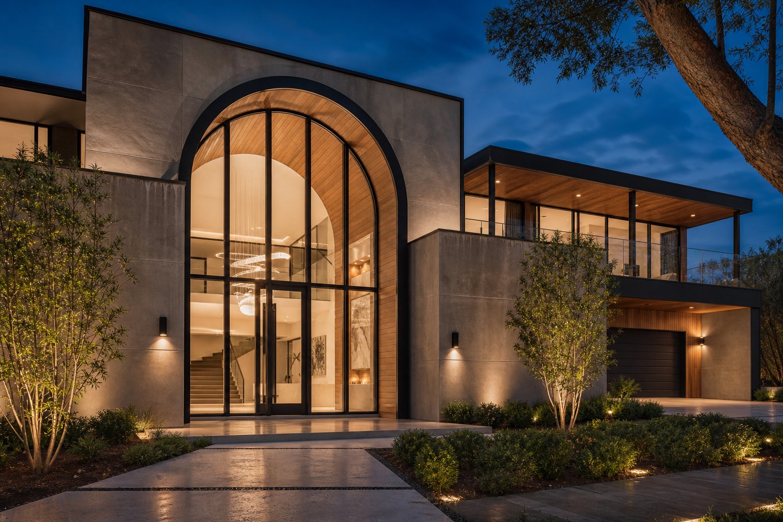 premium arched aluminium entrance system showcasing slim sightlines and seamless indoor outdoor connection