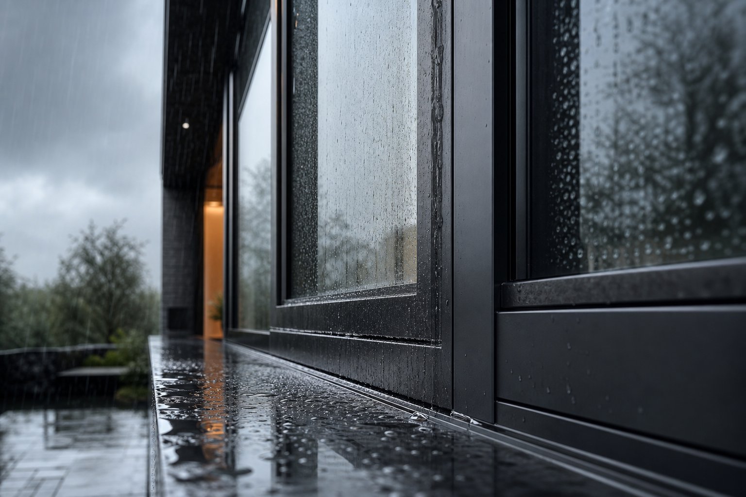 pressure equalised aluminium window drainage allows rainwater to exit by gravity once wind pressure is neutralised within the frame cavity
