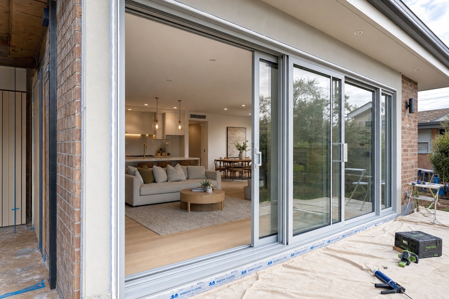 professional aluminium window installation showing proper waterproofing frame alignment and perimeter sealing for long term performance