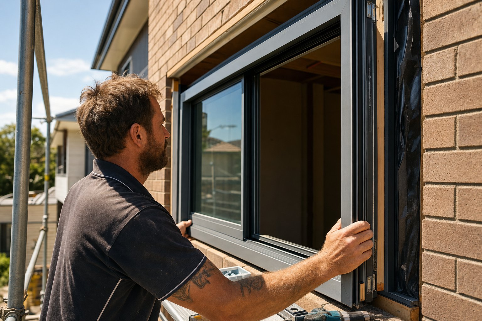 professional installation of a wide aluminium sliding window %E2%80%94 labour and access costs vary by project