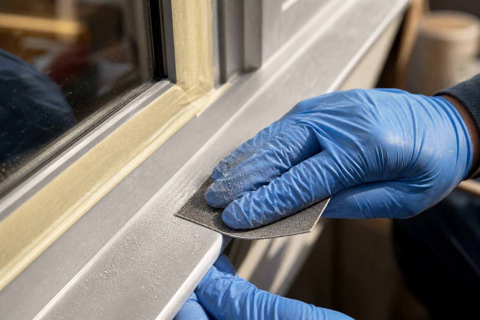 proper sanding creates the surface profile needed for primer adhesion on aluminium frames